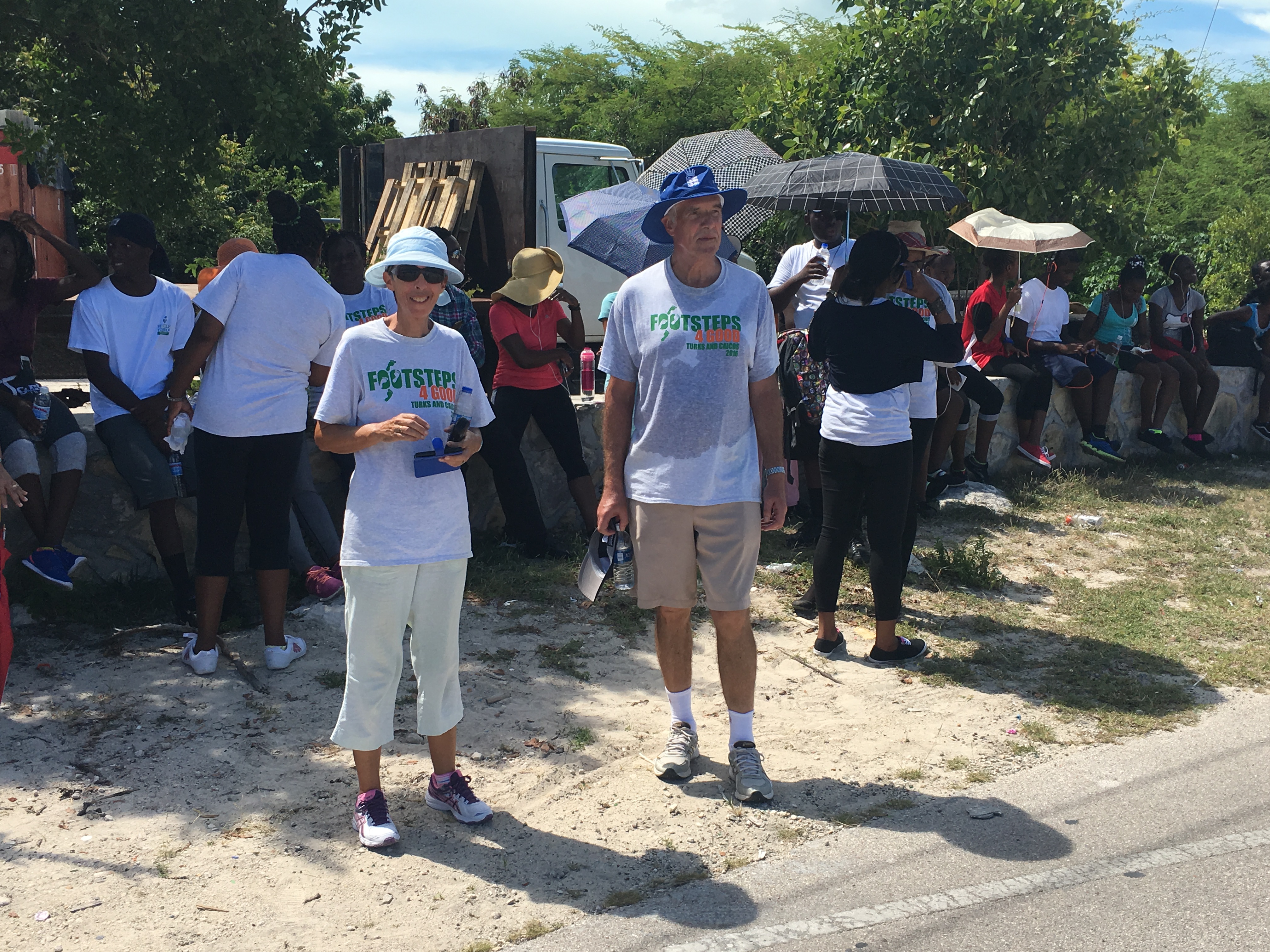 Governor and Mrs Beckingham at the 2016 Footsteps4Good charity walk in South Caicos Governor and Mrs Beckingham at the 2016 Footsteps4Good charity walk in South Caicos