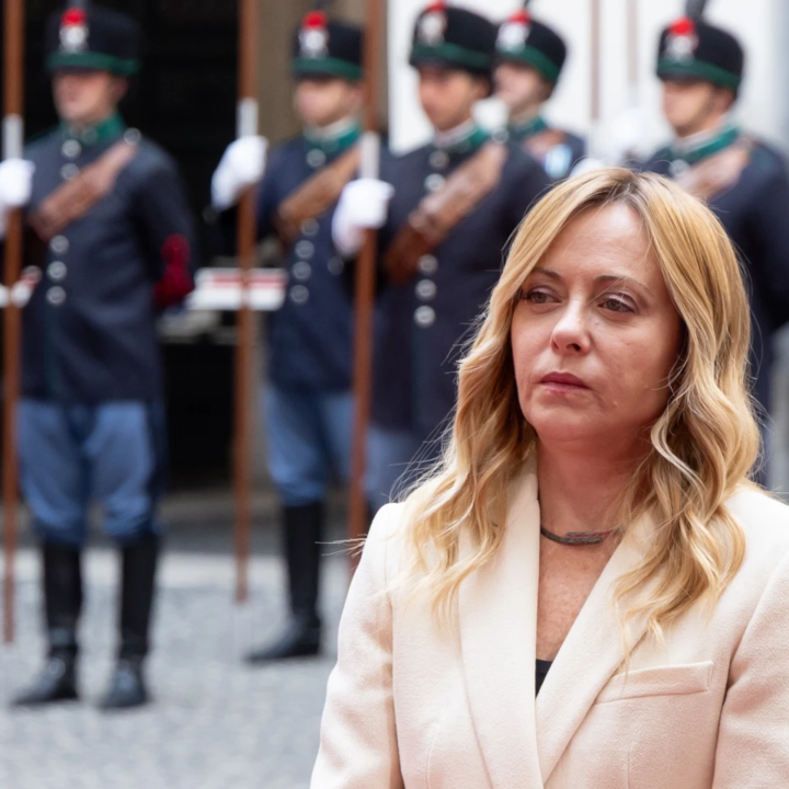 Italian Prime Minister Giorgia Meloni waits to meet Slovenian Prime Minister Janez Jansa, at Palazzo Chigi in Rome, Monday Oct. 5, 2026 (Mauro Scrobogna/LaPresse via AP)