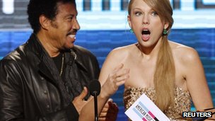 Taylor Swift, right, beat Adele, Lil Wayne, Katy Perry and Lady Gaga to artist of the year